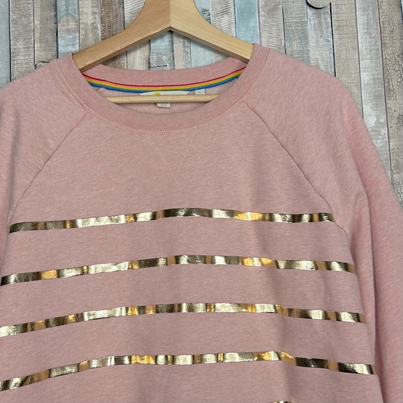Boden XL Pink Gold Foil Striped Crew Neck Printed Cotton Sweatshirt Pullover Top - Picture 5 of 13